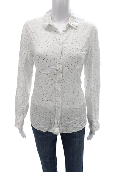 Beach Lunch Lounge Womens Collared Viscose Button Up White Long Sleeve Size L