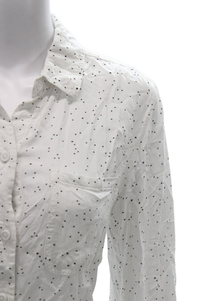 Beach Lunch Lounge Womens Collared Viscose Button Up White Long Sleeve Size L