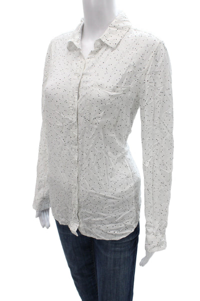 Beach Lunch Lounge Womens Collared Viscose Button Up White Long Sleeve Size L