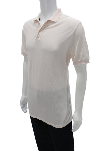 Club Monaco Mens Collared Pink Solid Cotton Blend Polo Short Sleeve Size S