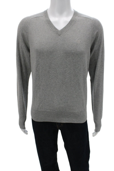 Brooks Brothers Mens Gray Cotton Cashmere V Neck Pullover Sweater Size M