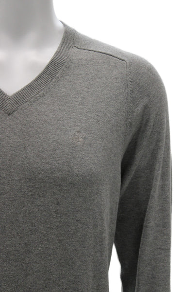 Brooks Brothers Mens Gray Cotton Cashmere V Neck Pullover Sweater Size M