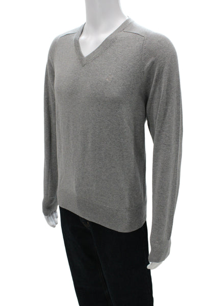 Brooks Brothers Mens Gray Cotton Cashmere V Neck Pullover Sweater Size M