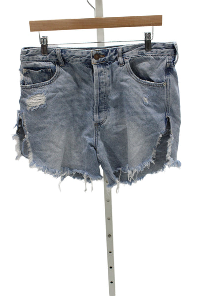 We The Free Unisex Light Blue Denim Cotton Grunge Button Shorts Size 29