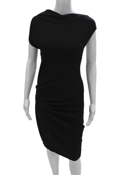 Helmut Lang Women Black Wool Bodycon Sheath Short Sleeve Mini Dress Size M