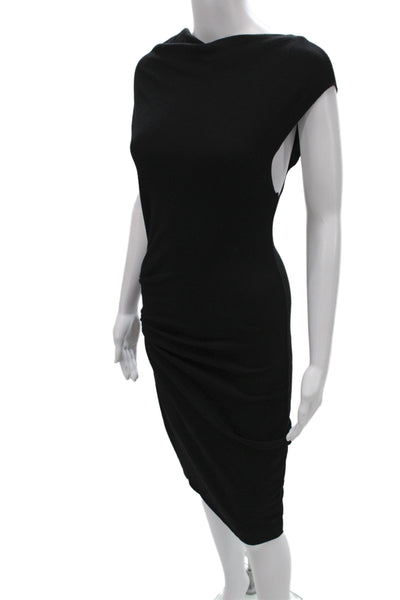 Helmut Lang Women Black Wool Bodycon Sheath Short Sleeve Mini Dress Size M