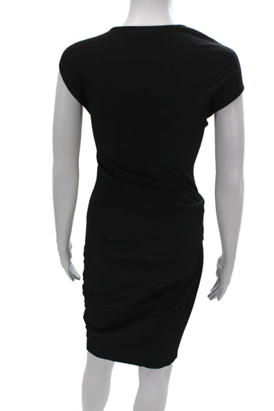 Helmut Lang Women Black Wool Bodycon Sheath Short Sleeve Mini Dress Size M