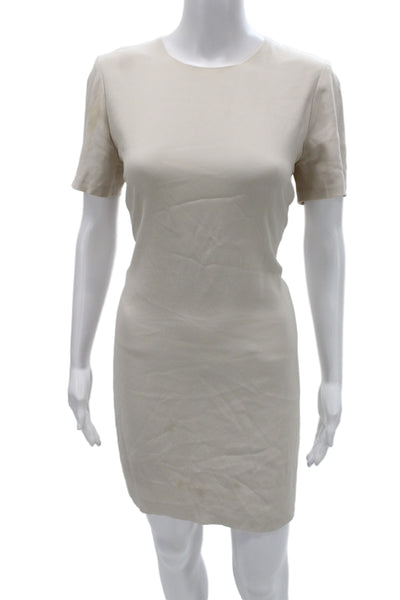 Babaton Women Sheath Shift Dress Beige Short Sleeve Above Knee Size 8