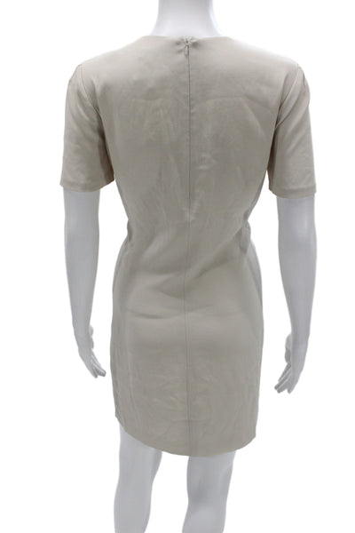 Babaton Women Sheath Shift Dress Beige Short Sleeve Above Knee Size 8