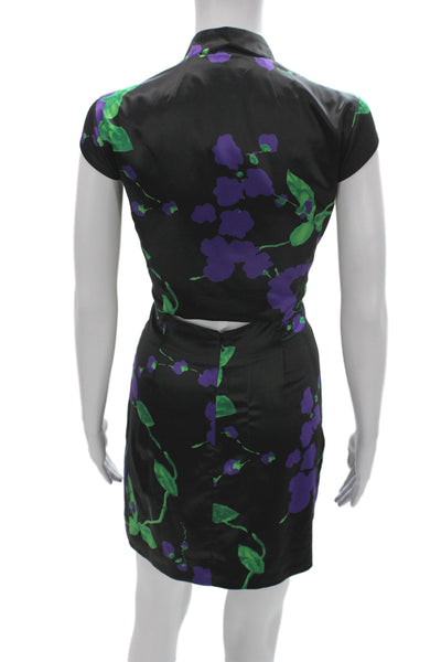 Milly Women Sheath Mini Floral Collared Short Sleeve Black Dress Size 8