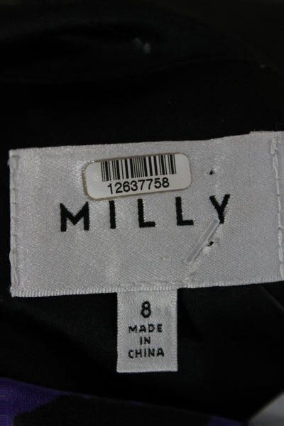 Milly Women Sheath Mini Floral Collared Short Sleeve Black Dress Size 8