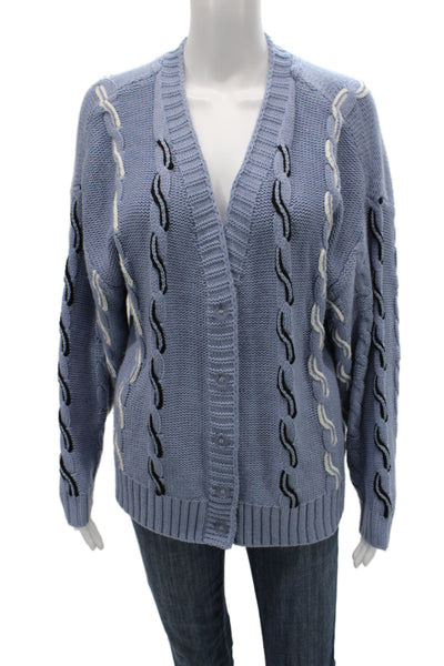 525 Unisex Cardigan Light Blue V-Neck Button Acrylic Long Sleeve Size M