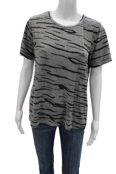 Monrow Women Basic T-Shirt Gray Animal Print Crew Neck Short Sleeve Size S
