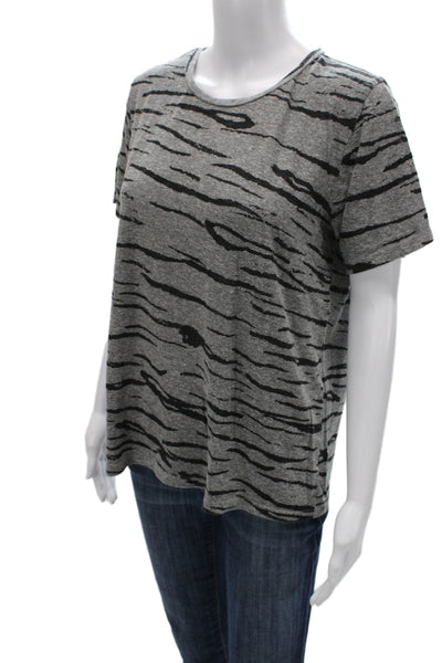 Monrow Women Basic T-Shirt Gray Animal Print Crew Neck Short Sleeve Size S
