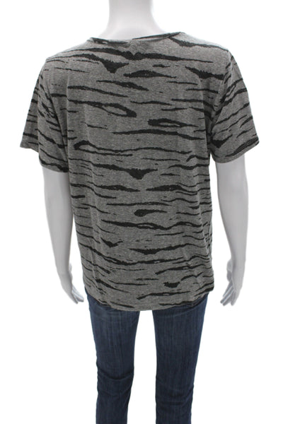 Monrow Women Basic T-Shirt Gray Animal Print Crew Neck Short Sleeve Size S