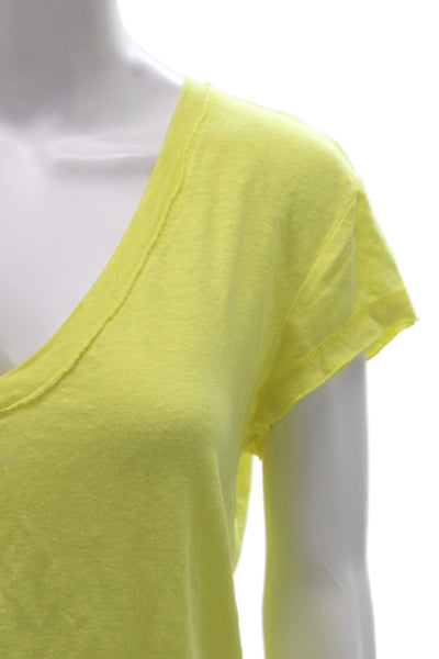 Chaser Womens Cropped V-Neck Short Sleeve T-Shirt Yellow Linen Blend Size S