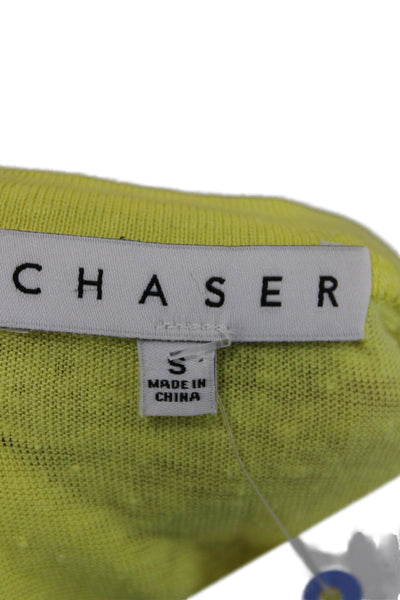 Chaser Womens Cropped V-Neck Short Sleeve T-Shirt Yellow Linen Blend Size S