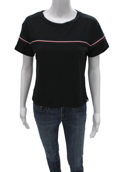 Gottex Women Basic Cropped Striped Crew Neck Short Sleeve T-Shirt Black Size XS