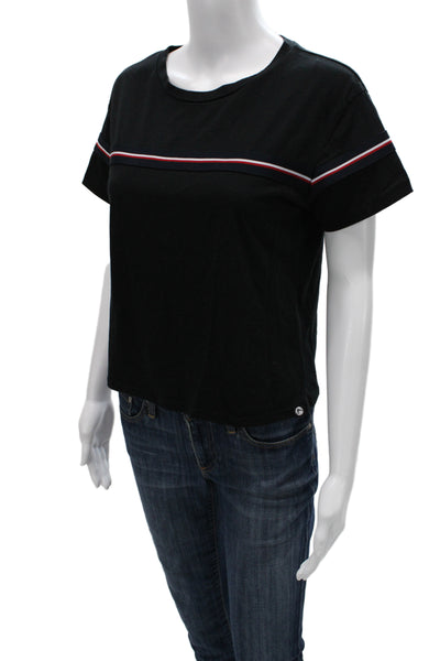 Gottex Women Basic Cropped Striped Crew Neck Short Sleeve T-Shirt Black Size XS