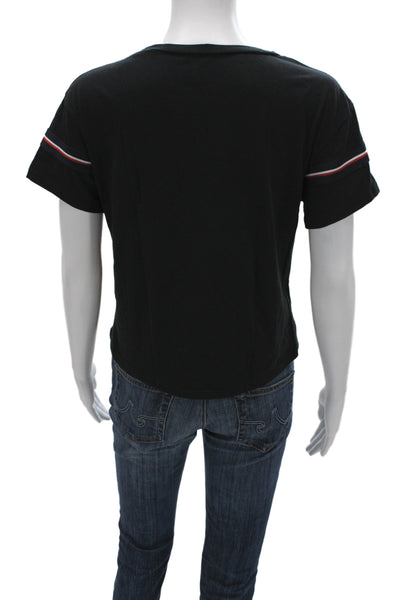 Gottex Women Basic Cropped Striped Crew Neck Short Sleeve T-Shirt Black Size XS