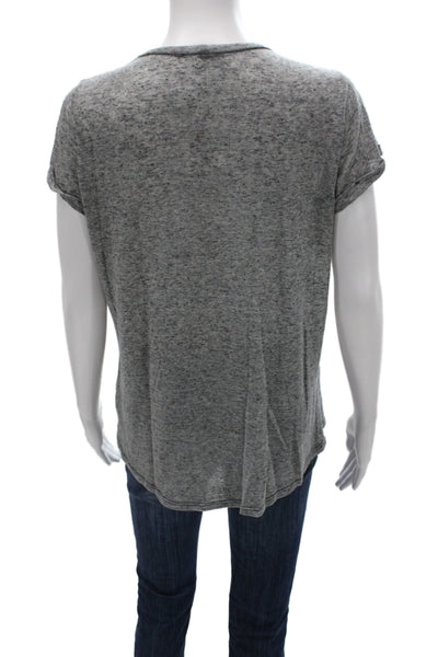 Lauren Moshi Women Gray Floral Cotton Jersey Basic Short Sleeve T-Shirt Size S