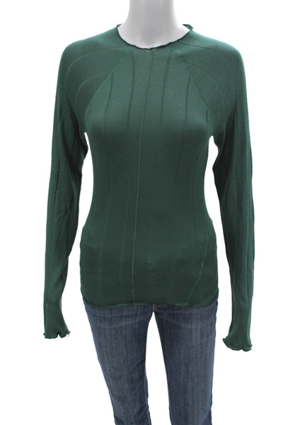 Free People Womens Basic Jersey Green Long Sleeve Crew Neck Top Size XS