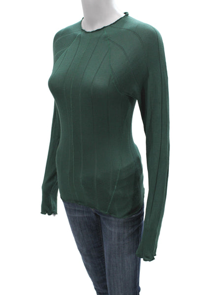 Free People Womens Basic Jersey Green Long Sleeve Crew Neck Top Size XS