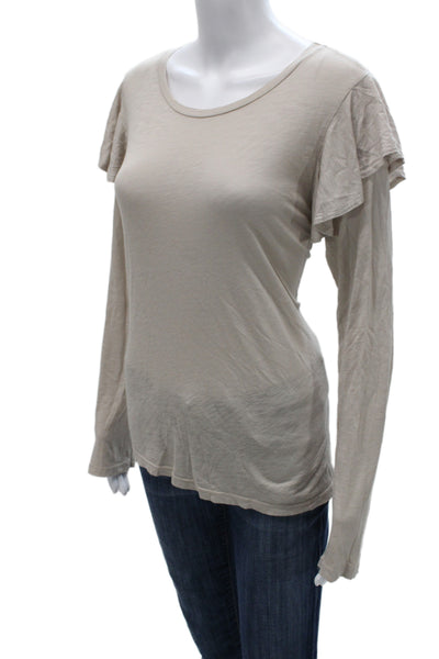 Velvet Women Basic Beige Long Sleeve Round Neck T-Shirt Size M