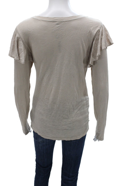 Velvet Women Basic Beige Long Sleeve Round Neck T-Shirt Size M