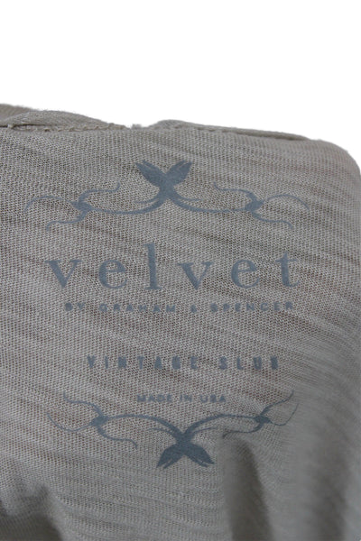 Velvet Women Basic Beige Long Sleeve Round Neck T-Shirt Size M