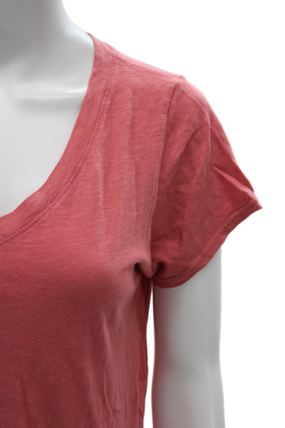 Velvet Women Pink V-Neck Cotton Basic T-Shirt Short Sleeve Designer Size S