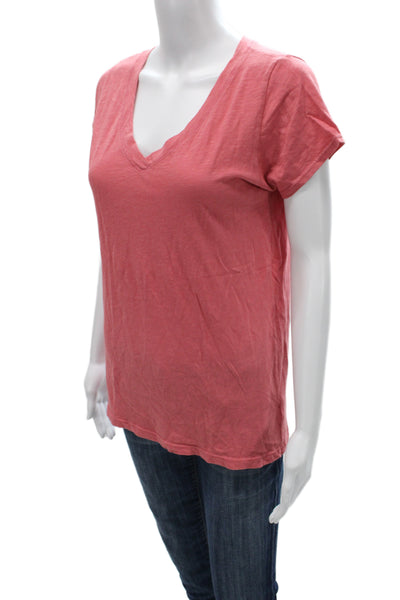 Velvet Women Pink V-Neck Cotton Basic T-Shirt Short Sleeve Designer Size S
