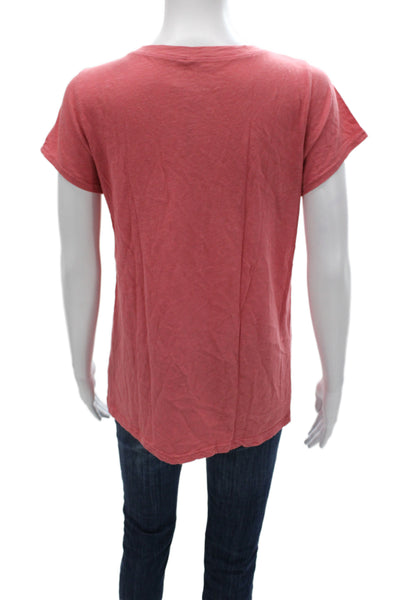 Velvet Women Pink V-Neck Cotton Basic T-Shirt Short Sleeve Designer Size S