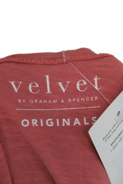 Velvet Women Pink V-Neck Cotton Basic T-Shirt Short Sleeve Designer Size S