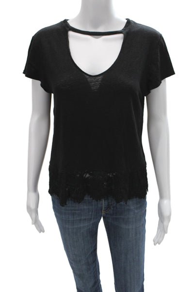 Generation Love Women Black V-Neck Short Sleeve Wool Tee Size S