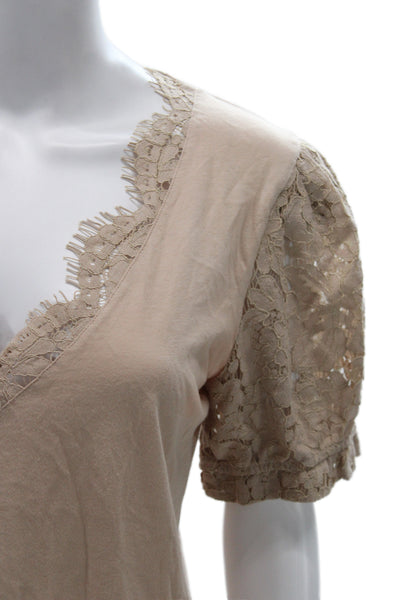 Generation Love Womens Bohemian Beige V Neck Short Sleeve Solid Blouse Size S