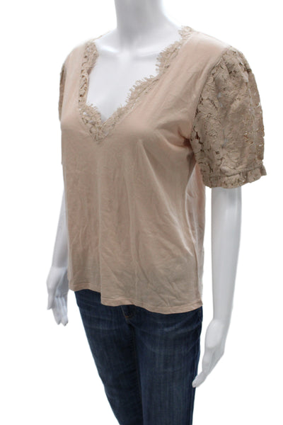 Generation Love Womens Bohemian Beige V Neck Short Sleeve Solid Blouse Size S