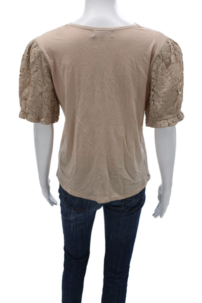 Generation Love Womens Bohemian Beige V Neck Short Sleeve Solid Blouse Size S