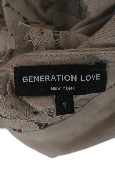 Generation Love Womens Bohemian Beige V Neck Short Sleeve Solid Blouse Size S