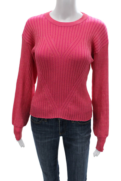 More To Come Womens Pullover Sweater Pink Striped Crew Neck Long Sleeve Size S
