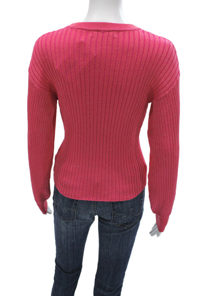 More To Come Womens Pullover Sweater Pink Striped Crew Neck Long Sleeve Size S