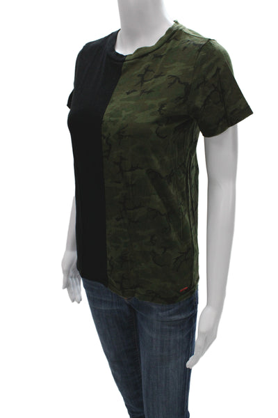 Philanthropy Women Black Camouflage Cotton T-Shirt Short Sleeve Size XS