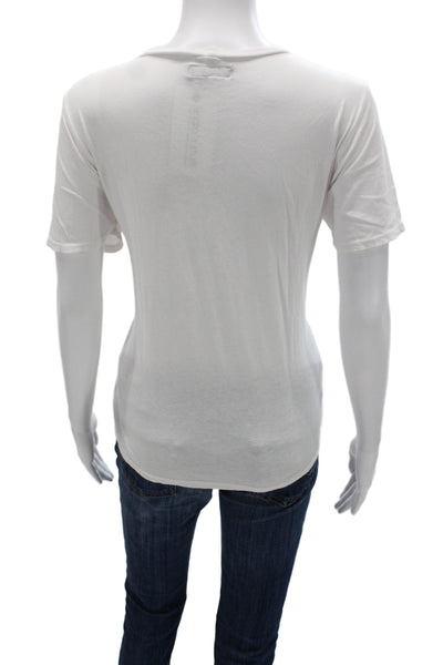Michael Lauren Women White Cotton Basic T-Shirt Round Neck Short Sleeve Size M