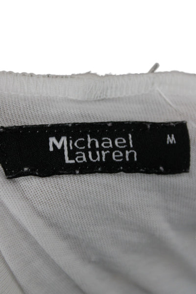 Michael Lauren Women White Cotton Basic T-Shirt Round Neck Short Sleeve Size M