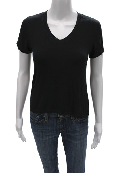 Brandy Melville Women Basic V Neck Black Cotton T Shirt Short Sleeve Size S