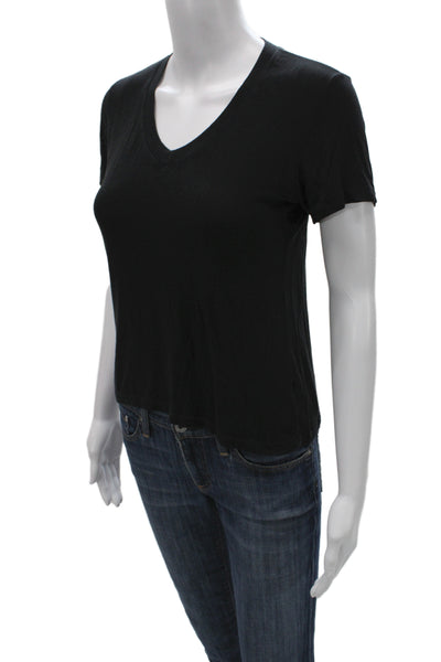 Brandy Melville Women Basic V Neck Black Cotton T Shirt Short Sleeve Size S