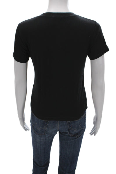 Brandy Melville Women Basic V Neck Black Cotton T Shirt Short Sleeve Size S