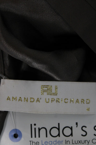 Amanda Uprichard Womens Silk V Neck Long Sleeve Blouse Gray Size M