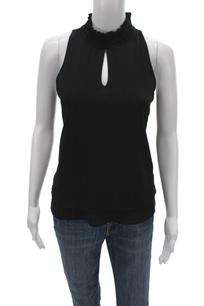 Veronica M Women Black Silk Mock Neck Sleeveless Tank Button Closure Size XS