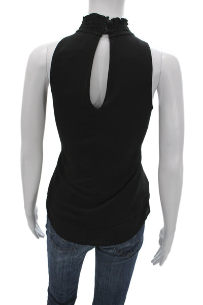Veronica M Women Black Silk Mock Neck Sleeveless Tank Button Closure Size XS